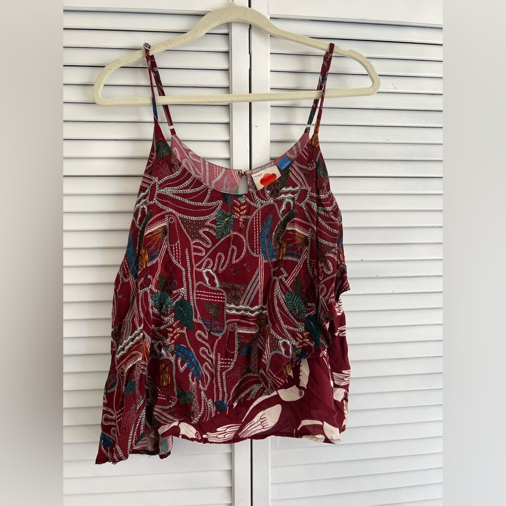 FARM Rio Burgundy Floral Print Spaghetti Strap Tank Top